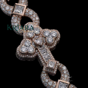 Women's S925 14k Gold Rose Gold Lab Grown Brilliant Cut Diamond Statement Necklace Flower Pave Setting Luxury Link <b>Chain</b> Jewelry - Product Image 4