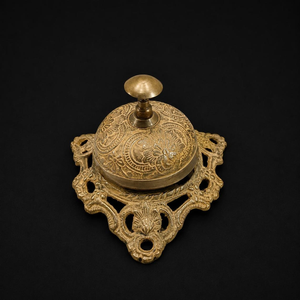 Antique Gold Floral <b>Brass</b> Reception <b>Bell</b> Ornate Push Call <b>Bell</b> Decorative Hotel Service <b>Bell</b> Vintage Restaurant Counter Desk - Product Image 4