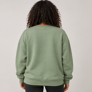 <b>Women's</b> Muted <b>Green</b> Outlined Varsity Letter Crewneck Sweatshirt Long Sleeve Drop Shoulder Custom Logo - Product Image 2