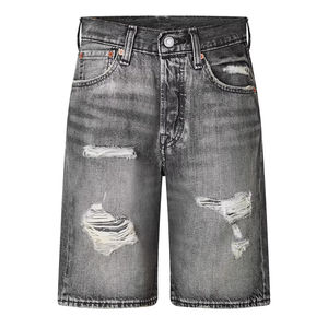 Shorts en jean gris déchirés et effilochés pour homme – Coupe décontractée, style streetwear, été, hip-hop, en coton - Product Image 1
