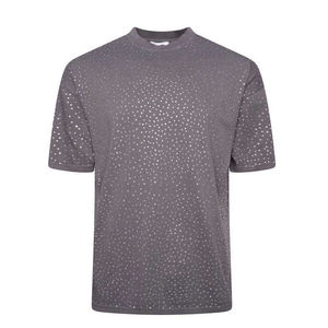 T-shirt à manches courtes pour homme, motif à pois gris, coupe classique, col rond, décontracté, respirant, en polyester tricoté - Product Image 1
