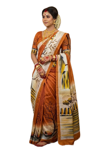 Sari imprimé à la main, tissu en soie pure Bishnupuri, pour femmes, Inde, Pakistan, Bangladesh, sari traditionnel - Product Image 1
