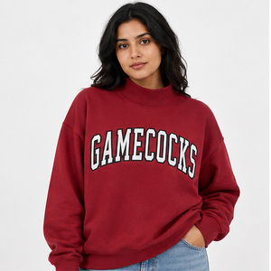 Oversized Gamecocks Crew Neck Sweatshirt Regular Sleeve Women Mock Neck Sweatshirt Oversized Graphic Print Pullover High Neck - Product Image 4