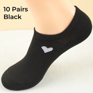 Chaussettes basses pour femmes, 6 paires, en mélange de coton, invisibles, avec motif cœur, chaussettes confortables et décontractées - Product Image 2