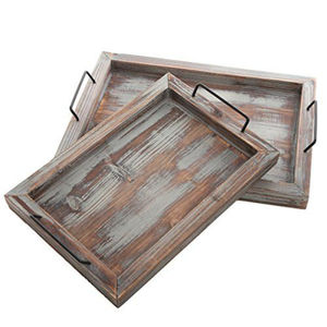 Elegante bandeja rectangular de madera de nogal oscuro y cobre con asas de metal para decoración del hogar, cocina, bar y comedor al mejor precio. - Product Image 5