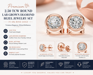 Ensemble de bijoux avec diamants ronds cultivés en laboratoire de 2,50 carats |   Pendentif et boucles d'oreilles en or rose massif 18 carats - Product Image 1