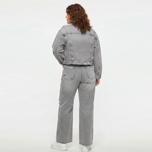 Custom <b>Denim</b> <b>Crop</b> Tracksuit Manufacturer Jeans Two Piece Streetwear High Quality Acid Wash <b>Denim</b> <b>Jacket</b> and Baggy Jeans - Product Image 2