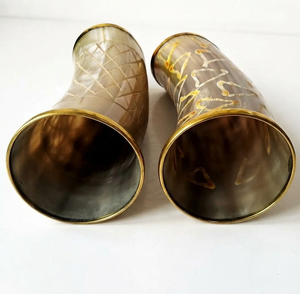 Eco-Friendly Handmade Natural Horn Glass Drinking <b>Cup</b> Set with Brass Rim Diamond Engraved Tribal Painted Design REHMAN CRAFT - Product Image 6