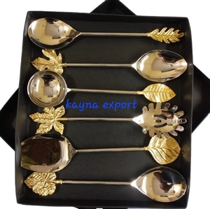 Ensemble de 6 cuillères de service fantaisie plaquées or pour servir de la nourriture et des bonbons à des prix abordables vente à chaud de couverts de service - Product Image 1