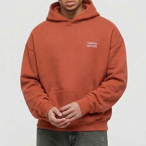 Sudadera con Capucha para Hombre, Estilo Vintage, Color Naranja Oxidado, Talla Grande, Felpa Gruesa, Estilo Casual Urbano - Product Image 1