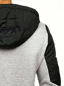 Men's French Terry Fleece Customizable Hooded Jacket Regular Fit Zipper Front Windproof Casual Autumn Wear Gray Black Orange - Product Image 6
