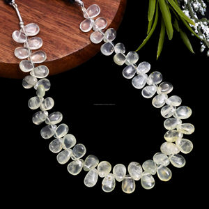 Perles de pierre précieuse naturelle de préhnite de qualité supérieure, lisses, en forme de poire, brin de 8 pouces, certifiées par un tiers, origine Afrique, vente en gros - Product Image 2