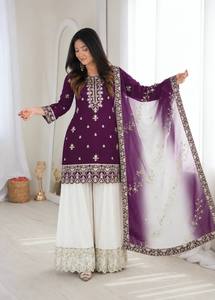 Robe Anarkali traditionnelle indienne et pakistanaise pour femmes, brodée, avec dupatta, vêtement décontracté en coton - Product Image 2