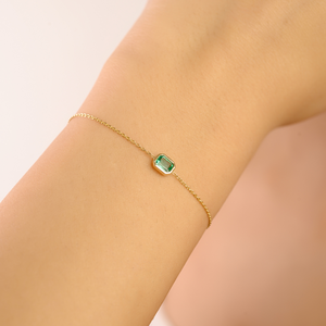 Nueva Pulsera de Cadena con Eslabones de Esmeralda Zambiana de Corte Octogonal, Delicada y Moderna, con una Sola Piedra, Precio de Mayoreo, Joyería de Oro Amarillo de 14K - Product Image 2