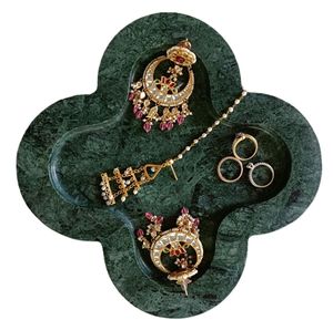 Irregular Shape Marble <b>Decorative</b> <b>Plate</b> Green Stone Jewelry Display Tray Oriental Style Vanity Organizer Wedding Table Decor - Product Image 1