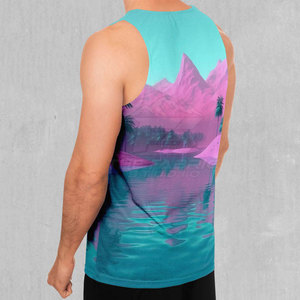 <b>Men</b> Printed Knitted Tank Top Breathable O Neck Casual Sleeveless <b>Vest</b> With Mountain Lake Pattern - Product Image 2