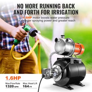 Bomba de Agua Automática para Riego de 1.6 HP, 1320 GPH, Tanque de Presión para Pozos Poco Profundos de 5 Galones, 30/50 P - Product Image 3