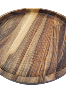 Plateau de service rond en bois rustique, plateau à nourriture en bois massif, plateau de présentation pour café et thé avec bord surélevé pour la salle à manger à domicile - Product Image 4