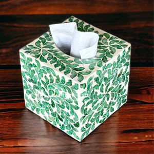 Boîte à mouchoirs incrustée de mosaïque, porte-mouchoirs carré incrusté de nacre, décoration de luxe à motif de feuilles vertes pour la maison et l'hôtel - Product Image 5