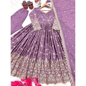 Designer Fancy Anarkali <b>Jumpsuit</b> <b>Party</b> Wear Dupatta & Bottom Elegant and Stylish - Product Image 5