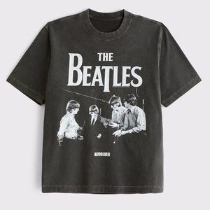 T-shirt pour homme à col rond et manches courtes imprimé The Beatles Revolver, 100% coton, coupe ample, respirant, effet délavé vintage, noir - Product Image 1