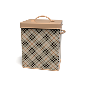 Rectangular Metal Food Storage Container with Lid and Handle Plaid Design Retro Kitchen Freshness Preservation - Product Image 1