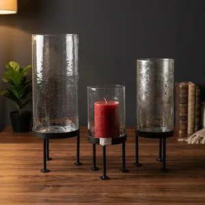 Juego de Portavelas de Vidrio Cilíndrico con Base de Metal, Resistente al Calor, Decoración para el Hogar - Product Image 2