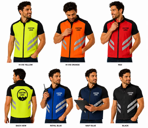 เสื้อกั๊กนิรภัยสะท้อนแสง OEM ผ้าโพลีเอสเตอร์แบบนิ่ม สกรีนโลโก้ได้ มองเห็นได้ชัดเจน แขนสั้น ซิป สำหรับงานก่อสร้าง โลจิสติกส์ - Product Image 5