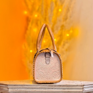 2026 Hand Tooling Florals Carved 100% Genuine Leather Mini Speedy Duffel Bag Luxury Designer Weekender Travel Handbags For Women - Product Image 3