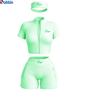 Conjuntos Deportivos de Verano para Mujer, Ropa Urbana Personalizada, Chaqueta de Manga Corta con Cierre y Pantalones Cortos, Conjunto de 3 Piezas, Tendencia en Ventas - Product Image 3