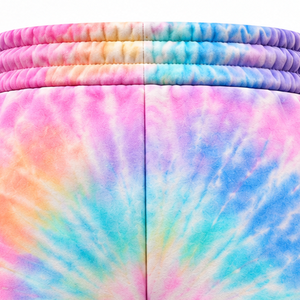 <b>Mens</b> Tie Dye <b>Fleece</b> <b>Shorts</b> Textured Terry Style Embroidery Applique Elastic Waist Drawstring Side Pockets Wholesale OEM Supplier - Product Image 5