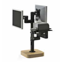 Support double moniteur pour point de vente avec gestion des câbles, prise de sortie, support de câbles traversants, fixation d'imprimante, capacité max. 10 kg par moniteur, VESA 75/100 mm
