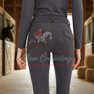 Leggings d'équitation personnalisés pour femmes, taille haute, avec grip en silicone intégral, poche pour téléphone, respirants, OEM - Product Image 6