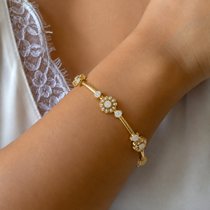 Round Brilliant Lab Grown Diamond Flower Station <b>Bangle</b> 10K 14K Solid Gold Classic Style Everyday Wear <b>Bangle</b> Wholesale Supplier - Product Image 2