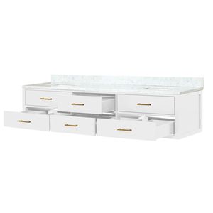 Vanità da bagno doppia bianca con piano In marmo di Carrara 84 In. W X 22 In. D vanità bagno - Product Image 4