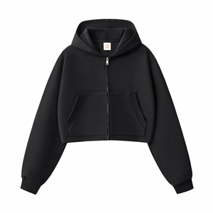 Sudadera Corta con Cierre, Color Sólido, Corte Holgado, Unisex, Algodón French Terry, Manga Larga, Ropa Casual de Otoño - Product Image 2