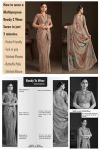 Sari prêt-à-porter et blouse cousue, sari indien en soie crêpe, imprimé floral, sari imprimé numériquement, design magnifique - Product Image 6