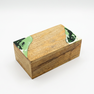 Boîte de rangement en bois et résine marbrée orange avec incrustation d'angle, fabrication artisanale, OEM ODM, DECORYUG - Product Image 2