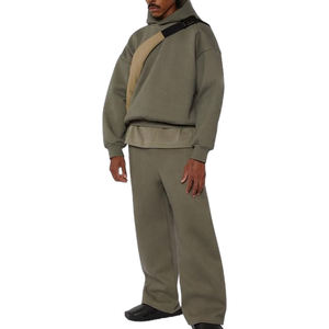 Men Olive Green Hooded Sweatshirt With Side Pockets And <b>Matching</b> <b>Joggers</b> Casual Tracksuit <b>Set</b> Autumn Style Full Length - Product Image 1