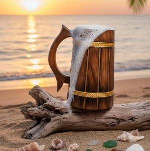 Vintage Rustic Wooden Beer Tankard – Artisan Crafted <b>Drinkware</b> for Bar Serving, Restaurant Use & Retail Distribution Bulk B2B - Product Image 3