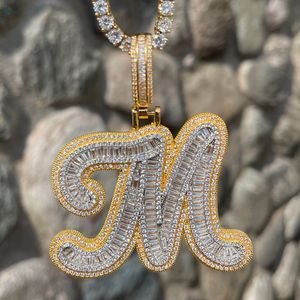 Pendentif Lettre A & M en Diamant de Laboratoire Sertie de Pierres, Coupe Baguette Complète, Collier Bling Hip Hop de Luxe, Pendentif Alphabet Personnalisé - Product Image 4