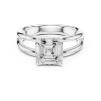 Cincin Berlian Solitaire Wanita Emas Putih 14k Bersertifikat GRA, Potongan Asscher, Model Trendi, Harga Terjangkau