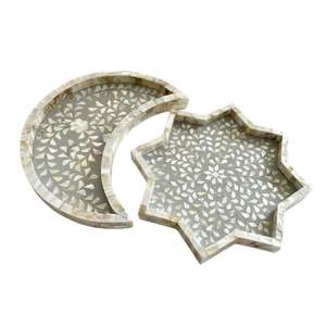 Ensemble de plateaux en nacre incrustée de lunes et d'étoiles pour le Ramadan et l'Aïd 2026, pour servir des aliments, des gâteaux, du chocolat, vente en gros, fabrication artisanale de luxe - Product Image 1