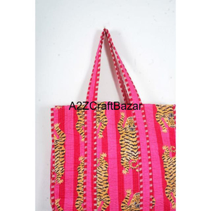 Bolsa de Compras de Algodón Hecha a Mano en India con Estampado Artesanal, Bolsa de Mano para Mujer, Bolsa de Hombro Acolchada con Estampado Artesanal - Product Image 6