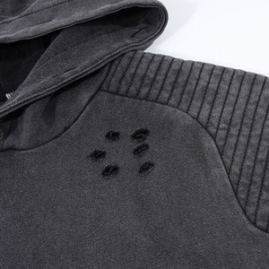 Men's OEM Custom Logo Distressed Embroidery Patched 100% Cotton Fleece Winter Oversized Pullover <b>hoodies</b> with Screen Printing - Product Image 3
