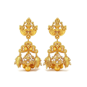 Pendientes Jhumki de Templo con Piedra Pota Bañados en Oro, de Latón y Acero Inoxidable, con Aro, Circonita y Perla, Estilo Étnico y de Moda para Fiestas -10574443PGR - Product Image 2