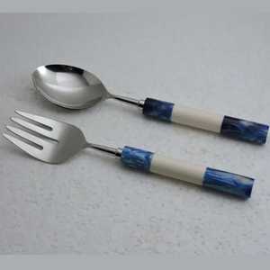 Stainless Steel Metal Salad <b>Server</b> With Polished Resin Amber Handles Large Serving Spoon And Fork Set For Gourmet Charioteer - Product Image 1