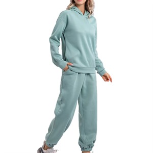 Nuevo conjunto deportivo de color liso para mujer, para uso urbano, de primera calidad, cálido para invierno, conjunto de sudadera y pantalón. - Product Image 3