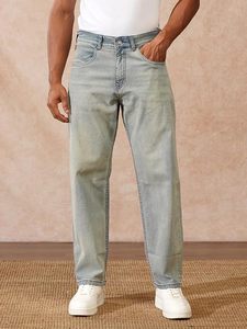 Jeans de Mezclilla para Hombre, Lavado Claro, 100% Algodón, Ecológicos, Estampado Digital, Cómodos, Económicos, Cintura Media, Corte Holgado, Pierna Ancha, Casuales - Product Image 4