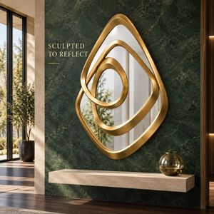 Miroir mural sculptural doré, miroir décoratif géométrique abstrait moderne pour salon, chambre, entrée, style de décoration de maison de luxe - Product Image 4
